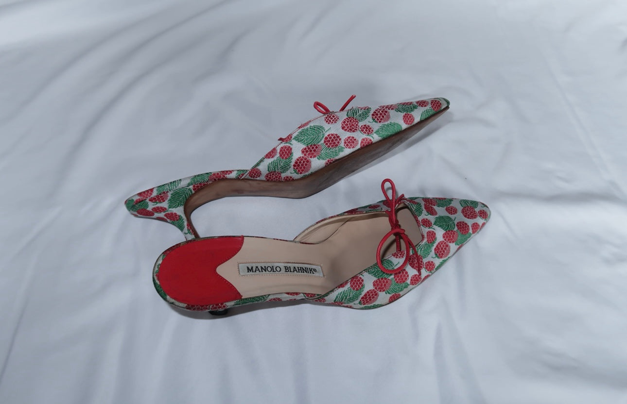 Manolo Blahnik raspberry print mule