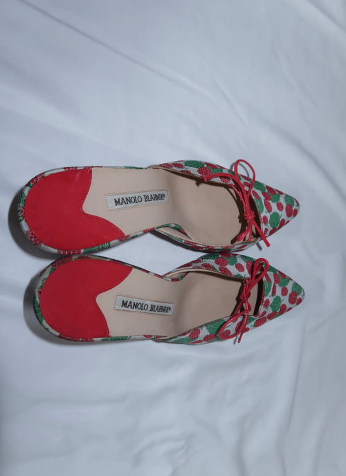Manolo Blahnik raspberry print mule