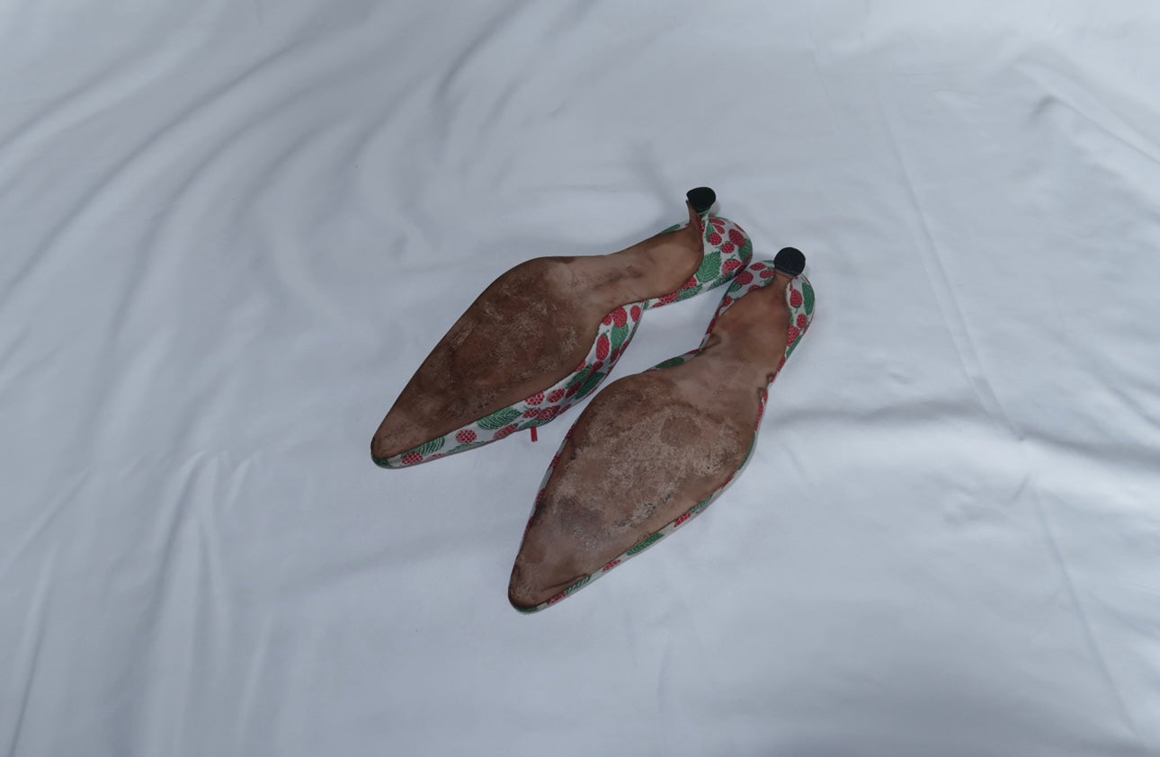 Manolo Blahnik raspberry print mule